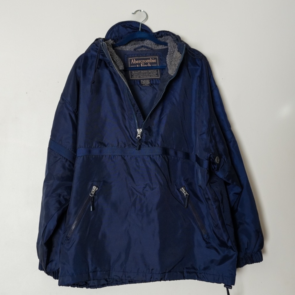 Vintage Abercrombie & Fitch Navy Nylon Quarter Zip Anorak Jacket Made in Korea